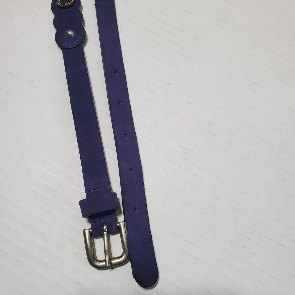 Vintage Punto Fibbia Purple Suede Belt with Scalloped Edges & Brass‎ Accents